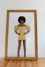 Load image into Gallery viewer, puff sleeve mini dress, yellow, kaphill, stretch
