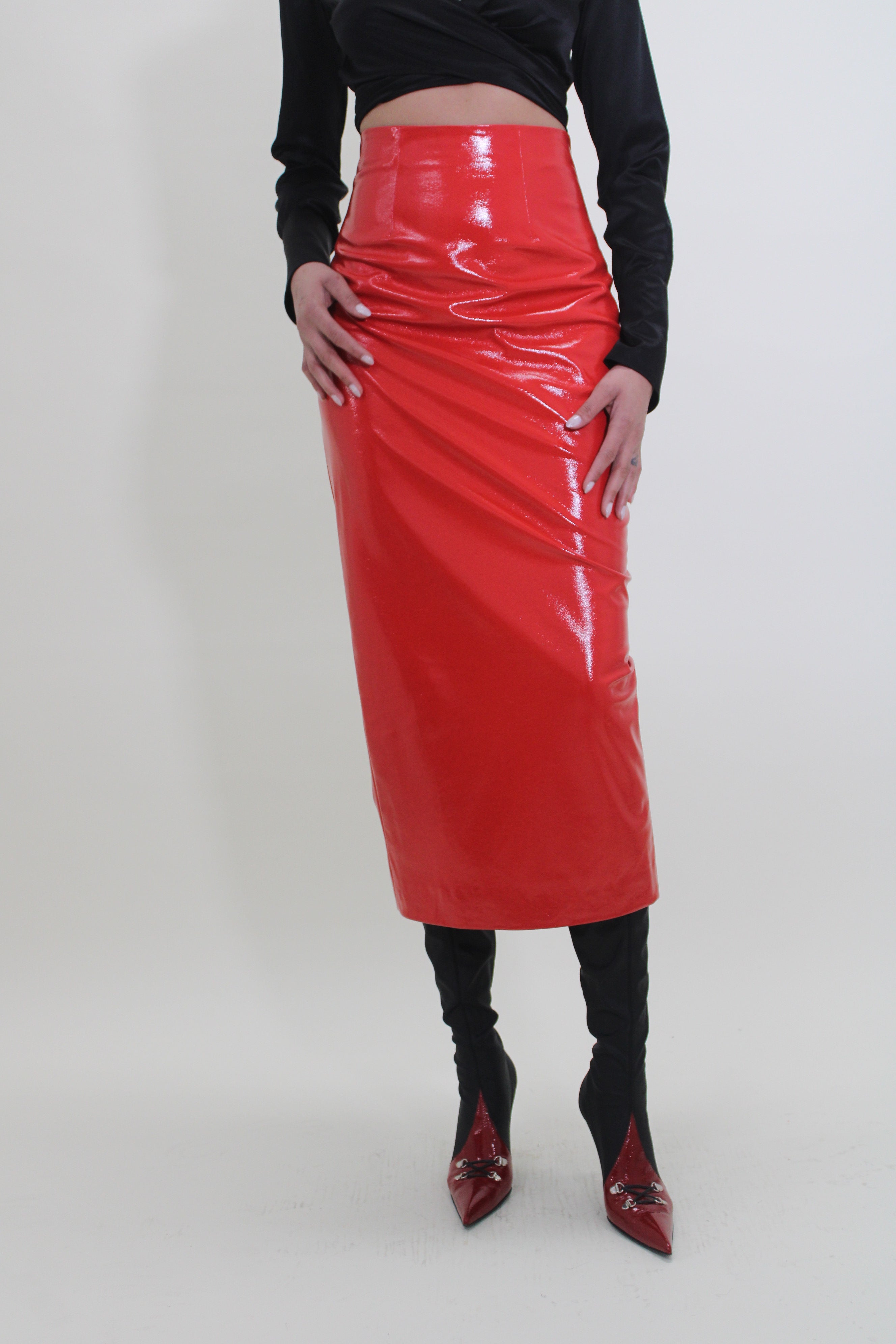 Risa Patent Leather Stilt Skirt