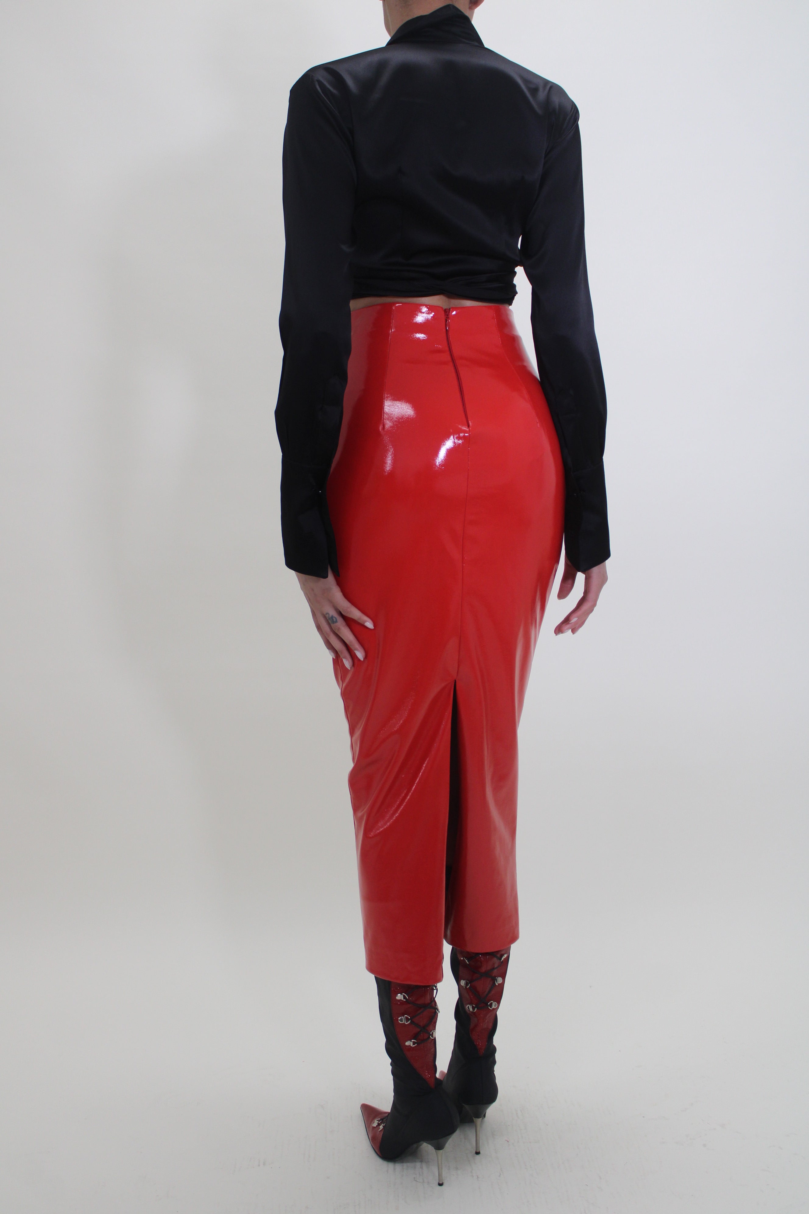 Risa Patent Leather Stilt Skirt